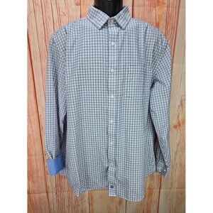 Johnston & Murphy Mens Button-Up Shirt XL Blue/Brown Plaid Cotton Long Sleeve